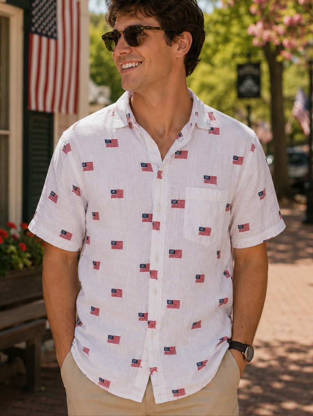 Mad Engine Mens American Flag button down shirt M Patriotic USA